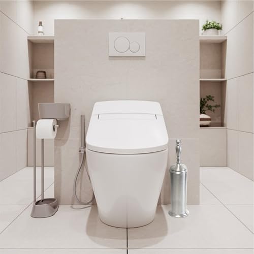Image of Splash Home Buena Stainless Steel Toilet Brush with Holder, Bowl Scrubber with Durable Cleaning Bristles, Hidden Brush with Splash Protective Disc Design - Chrome
