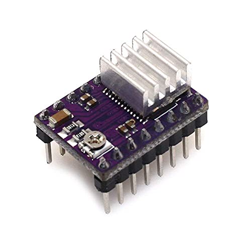 Close-up of a DRV8825 stepper motor driver with heatsink
