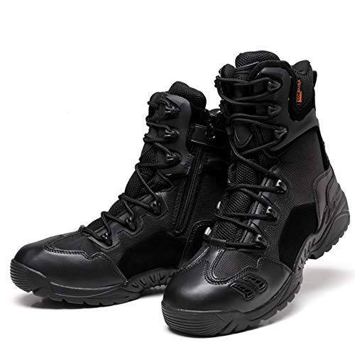 Wygwlg Spring and Autumn Men Military Tactical Boots, Army Ankle Boot Men's Work Shoes, Breathable Hiking Shoes, Black A-412