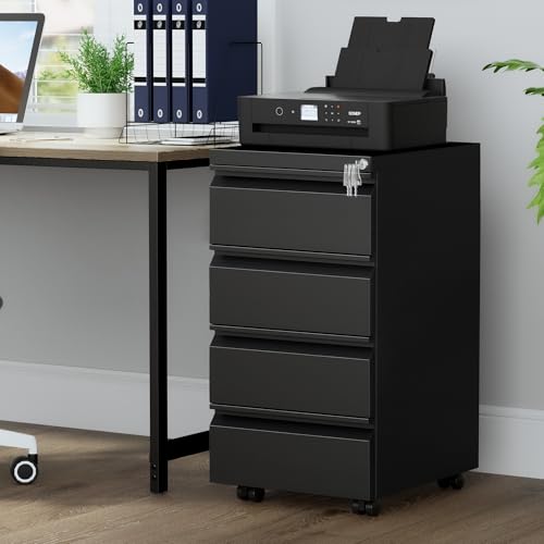 HOMSTEEL Cajonera móvil, Archivador Metálico con Cerradura, 4 Llaves, 4 Cajones, Premontado, para Oficina, Oficina en Casa, Negro - imagen 2