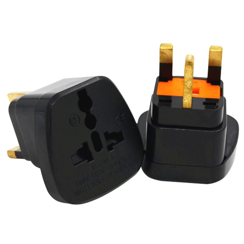 Strhowill 2 Pack UK Travel Plug Adapter Type G to Universal Adapter-Black 13A/250V with Fuse Protection Compatible with smartphones Tablets Laptops(Fits UK/Ireland/Hong Kong Sockets)