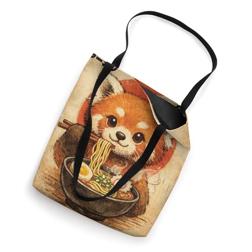 Bolso tote kawaii con diseño de panda rojo comiendo fideos ramen japoneses miniatura 2