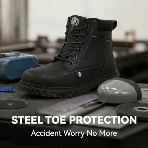 Image of ANGRYRAM Steel Toe Work Boots Waterproof & Slip Resistant for Men Women | ASTM Standard Safety Shoes, Width Option, Anti-puncture Midsole, Non-silp Rubber Outsole, Arch Support, For Work & Outdoors