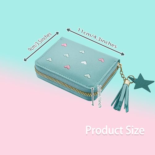 Women's Wallets, Heart-Pattern Wallet for Women with Small Coin Pouch, Womens Leather Wallet Card Holder Ladies Wallets with Card Slots& Star Pedant (Blue, S)2