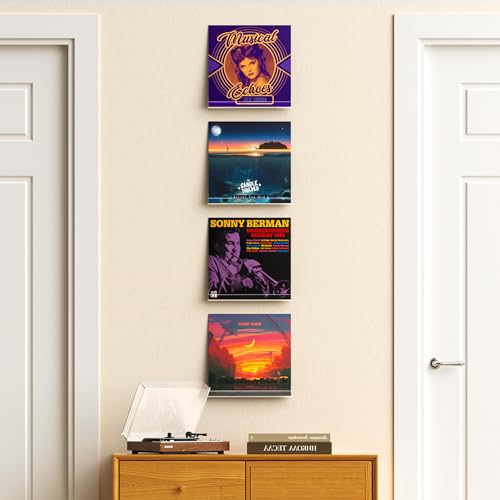 Image of upsimples 4 Pcs 12 inch Vinyl Record Wall Mount Shelves, Clear Acrylic Display | Display Full Album Covers, Keep Records Secure, Floating Design, Easy to Install, for Book, Photo & More, Modern Wall Decor