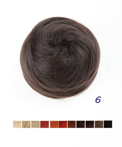 Prettyland DQ87A - Moño liso Hepburn postizos bollos a 13cm larga con goma, extensión - 06 marrón oscuro natural