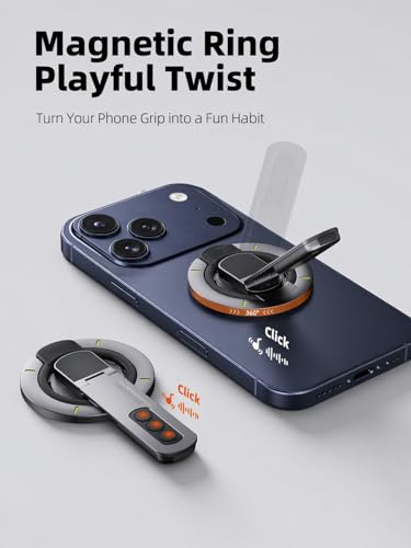 Image of RIGGEAR Magnetic Phone Grip and Stand for MagSafe Phones Cases, 3in1 Magnetic Finger Ring Holder with Double Sided Magnet, Fidget Buttons, 360 Rotation Magnetic Gym Phone Stand (Graphite Black)