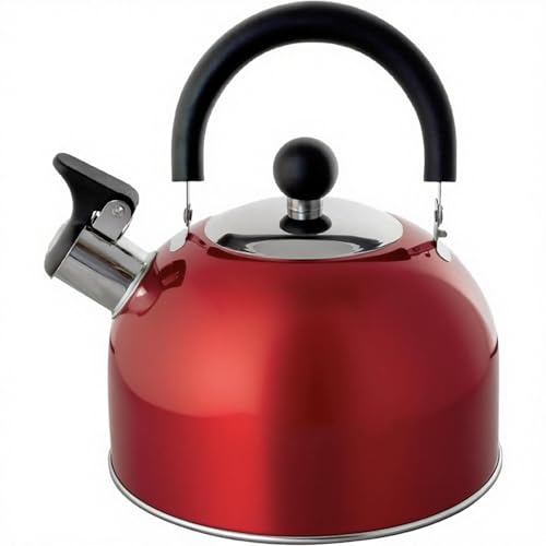 Lilys Home 2 Quart Stainless Steel Whistling Tea Kettle the Perfect Stovetop Tea and Water Boilers for Your Home Dorm Condo or Apartment. Red