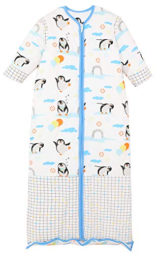Chilsuessy Winter 3.5 Tog Kinder Schlafsack mit abnehmbaren Ärmeln Super Warm Babyschlafsack für Jungen und Mädchen von 1 bis 10 Jahre alt, Blau Pinguin, XL (130-150 cm)