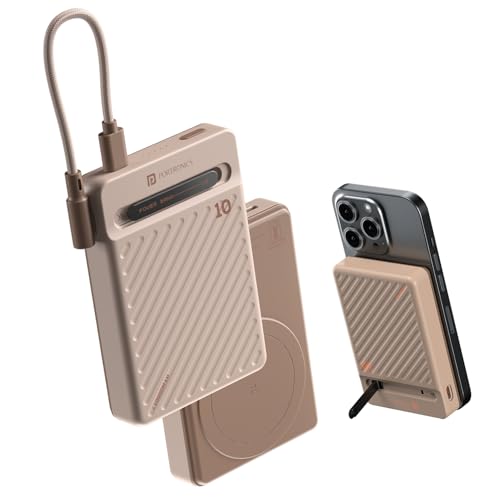Image of Portronics Chyro 10000mAh Magnetic Wireless Fast Charging Powerbank with MagSafe Mobile Stand,in-Built Type C Cable,20W Max Output for iPhone 12 & Above, Android & Other Qi Enabled Devices(Mocha)