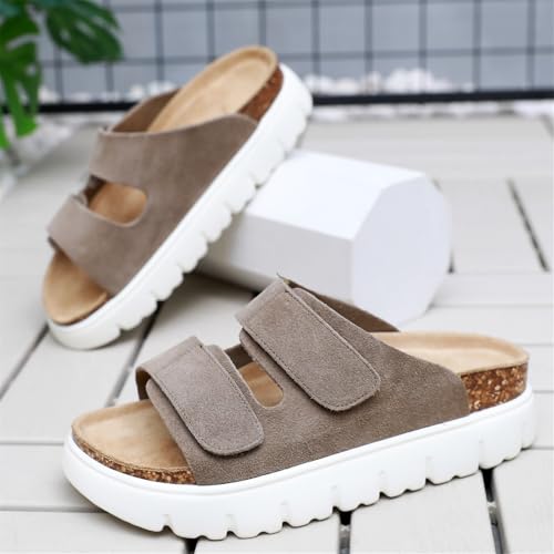 Genuine Leather Platform Sandals for Women 2025 - Soft Comfortable Memory Foam Insole Chunky Womens Wedge Sandals with Cork Footbed2