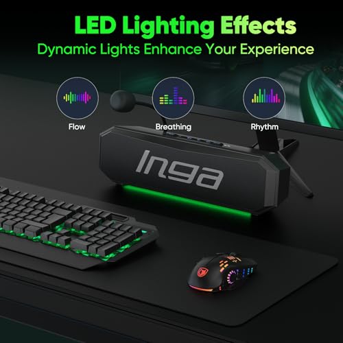 Image of INGA Computer Speakers with Detachable Mic, Plug-and-Play USB Soundbar with Dynamic Lighting, Game /Music Modes, Compatible with PC, Laptop, PS5, Mac (9.8)