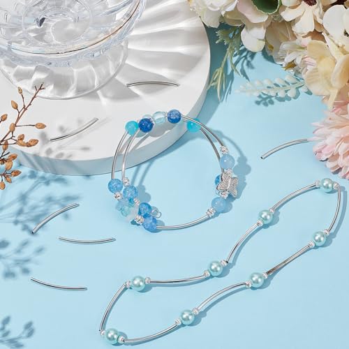 SUNNYCLUE 1 BOX 400PCS 3cm Silver Long Tube Spacer Beads Curved Beads Metal Brass Noodle Tube Hanger Links Spacers Loose Bead Bulk for jewellery Making Charms Diy Earring Necklace Bracelet Crafts - Image 4