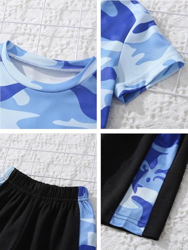 Image of Boys Shorts Set 4 Pieces Athletic Outfits Short Sleeve Tee Shirt and Summer Shorts Set 3-12Y
