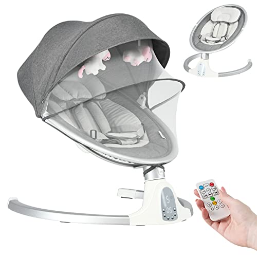 LIFEZEAL Babywippe Elektrisch, Babywippe mit 5 Schaukelgeschwindigkeiten, Baby Wippe elektronisch mit Moskitonetz, 10 beruhigende Melodien, inkl. Kopfstütze & Spielzeug, ab Geburt bis 9 kg (Grau) Cover