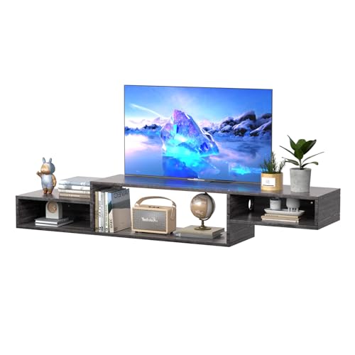 Recopilación de Centro de Entretenimiento Flotante Top 10. 43 VEAKAR Mueble para TV 59 * 11 * 6', Repisas Flotantes Con 3 Rejillas, Centro de Entretenimiento Minimalista para 32-60' TV (Negro)