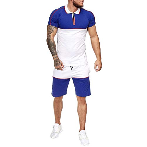 Survêtement 2 pièces pour Homme, hawaïenne Chemises à Manches, Courtes et Shorts Ensemble de survêtements, pour Les Loisirs Vêtements d'Intérieur Homme Confortable M-XXXL (Bleu, M) Cover