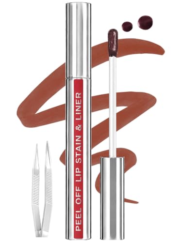 Image of Lip Stain Peel Off Lip Liner Stain with Tweezer, Long Lasting Matte Lip Tint Tattoo, Highly Pigmented Color Lip Makeup, Waterproof Lipstick, Transfer-proof Lipstain for Women, Cocoa