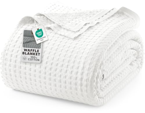 Image of Utopia Bedding 100% Cotton Waffle Weave Blanket Big Size for Bed - Lightweight, Breathable Summer Blankets Soft and Cozy, Gifts for Women Home Room Decor (White, 120x120 Inch)