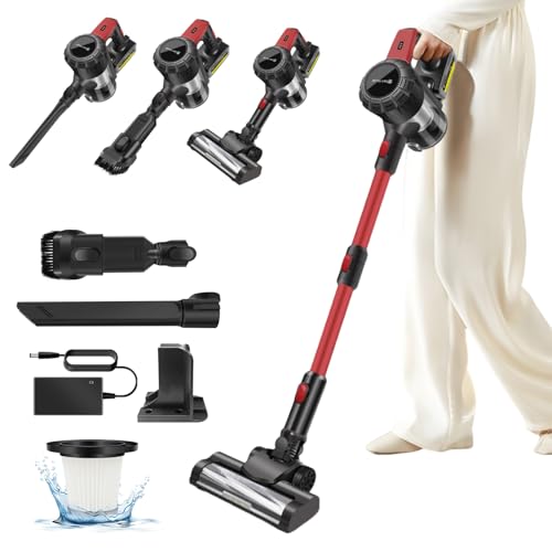 Xinng Aspirateur Balai sans Fil 140W - 2 Niveaux de Puissance, Moteur BLDC, 65 Min d'Autonomie - Design Pliable et Station Murale Incluse - Nettoyage Facile sur Sols Durs et Tapis