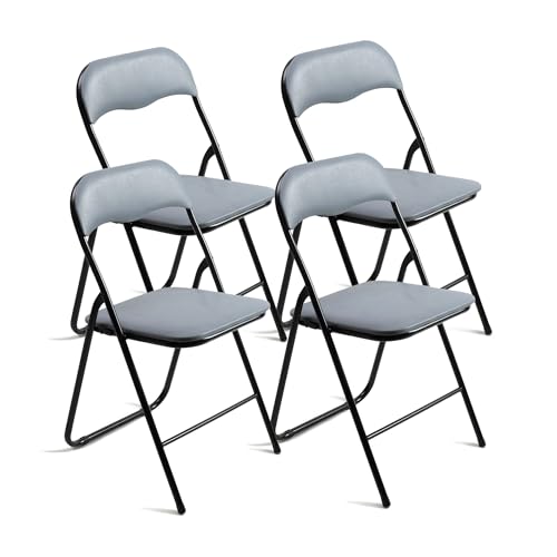 THE SECRET HOME - Pack de 1, 2, 4 y 6 Sillas Plegables Acolchadas - Asiento Auxiliar para el Hogar - Ideal para Cocina, Comedor, Salón, Dormitorio - 44 x 46 x 79 cm (4, Gris/Negro)