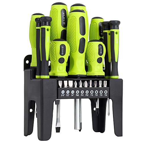 Image of FASTPRO 21-Piece Magnetic Screwdrivers Set with Organizer Rack, Slotted Phillips Screwdrivers and Precision Screwdrivers, Repair Tool Kit for Home, Green