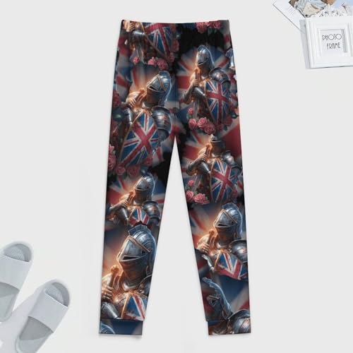 Knights British Flag Roses Men's Pajama Bottoms Sleep Lounge Soft Comfy Pants Sleepwear4
