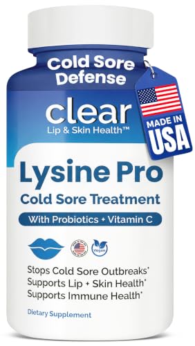 Lysine Cold Sore Treatment for Lips with Pre-Probiotics & VIT C | 1 Month Supply | Supercharged Lysine Capsules with Rhamnosus & Acidophilus for Cold Sores Relief Skin + Gut Health & Immune Support
