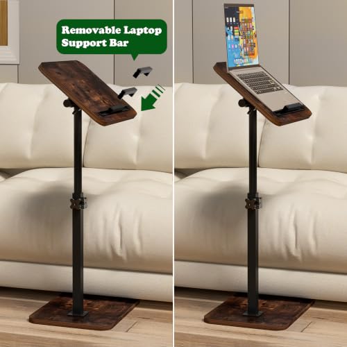 Image of TV Tray Side Table for Couch - 360 Swivel Adjustable Height Rotating Sofa Table