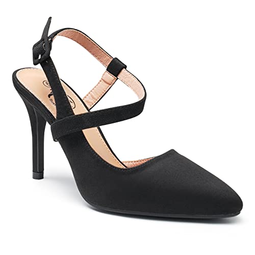 Trary Womens High Heels Pointed Toe Slingback Heels for Women Sexy Stiletto Heels Buckle Ankle Strap Closed Toe Office Party Prom Wedding Dress Pumps Shoes