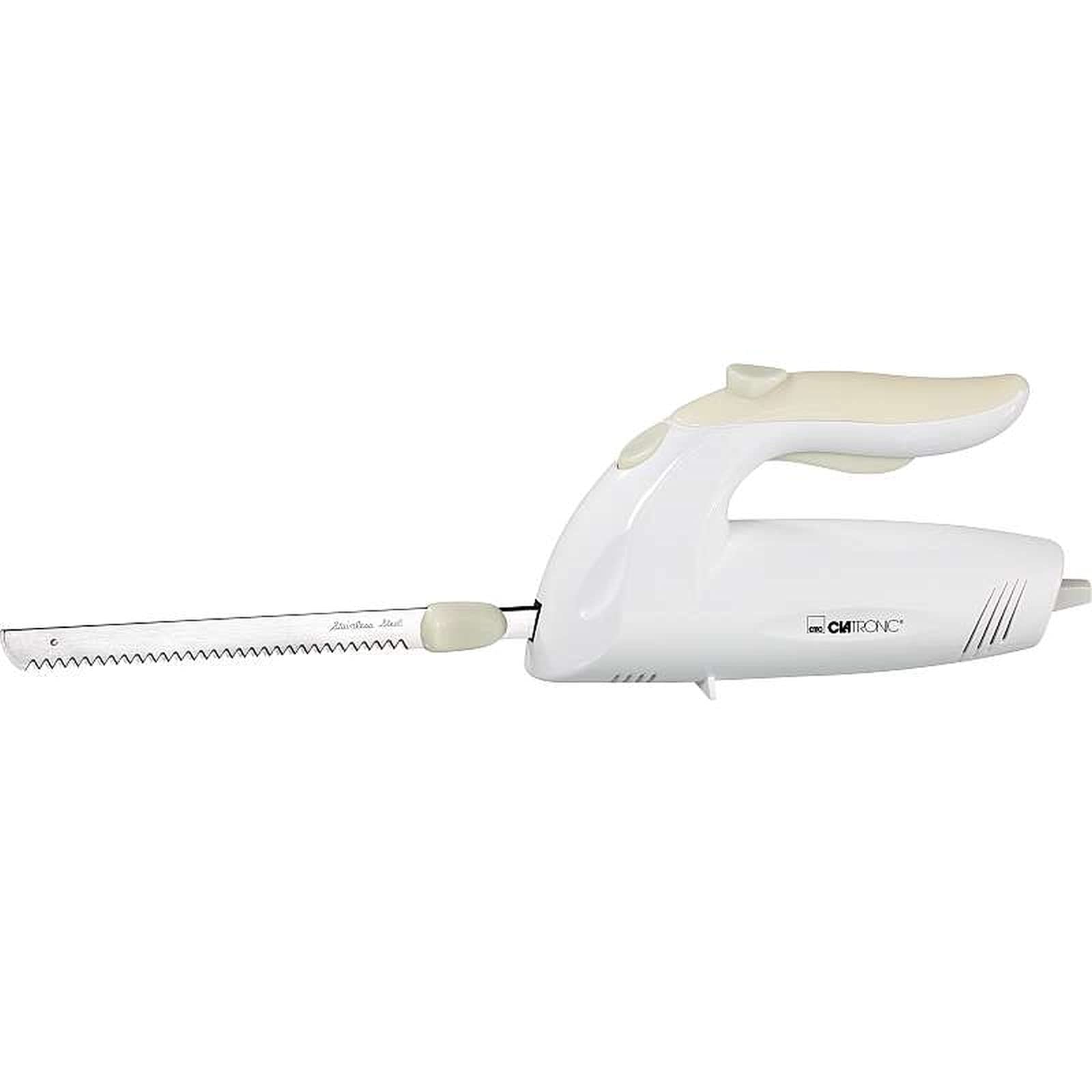 Couteau électrique de cuisine pour la viande, pour rôti et le pain frais (lame double en acier inoxydable, lame dentelée, couteau à pain, 150 W, blanc)