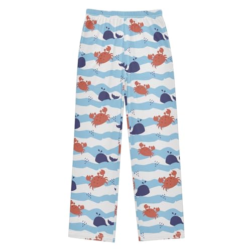 Whale Crab Wave Boys Long Pants Soft Trousers Elastic Waist Kids Lounge Bottoms with Pockets S-XL