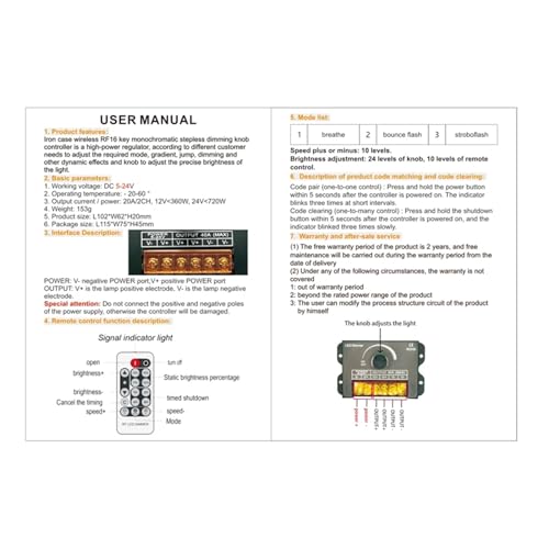 Variateur LED 12V 24V 40A avec télécommande pour ruban monochrome - 7