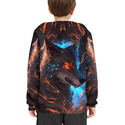 Kids Boys 3D Wolf Printed Cool Hoodie Long Sleeve Crewneck Pullover with Pocket 6-16Y4