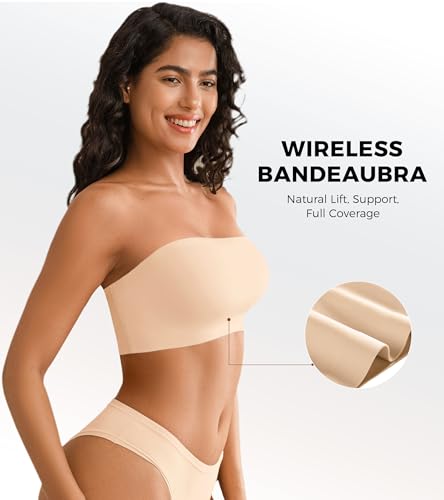 Image of DEANGELMON Strapless Bras for Women Non-Slip Silicone Bandeau Seamless Tube Top Bralette Comfy Non Padded Stretchy Stylish