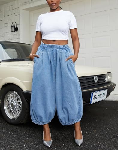 Women Fashion Baggy Wide Leg Jeans Fascinating Plus Size Casual Loose Elastic Waist Denim Pants Comfort Mom Trouser4