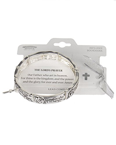 JNX The Lord's Prayer Cross Charm Silver-Tone Stretch Bracelet Our Father, who Art - Jewelry Nexus