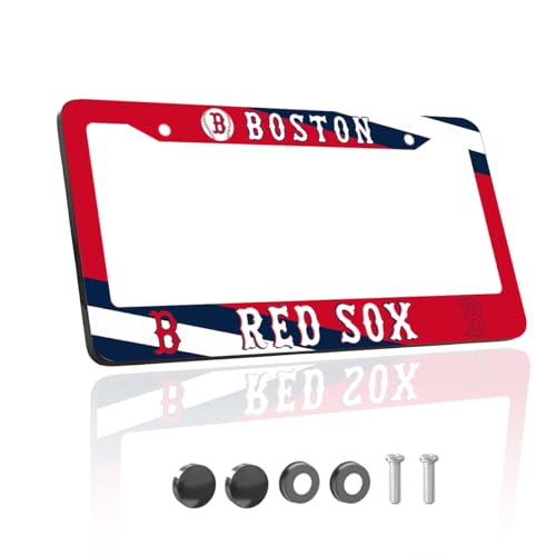 YanGeWeiDa 1PCS High-End Stainless steel Sports Team Fans License Plate Frames for Red Sox, 12 x 6 inches, for Car/Truck/SUV, Black All Over Chrome
