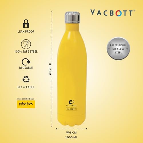 Image of Clay Craft Vacbott Stark Solid Double Walled|18 Hours Hot and 24 Hours| Cold Water Bottle Vacuum Insulated Flask Bottle 1000 ml|2 Piece|Leak Proof|Office Bottle|Gym|Home|Kitchen