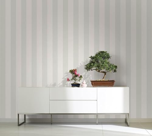 WALLCOVER Tapete Grün Vliestapete Streifen Streifentapete Landhaus Weiß Hellgrün Linien Modern Blockstreifentapete Fein Struktur 10.05 x 0.53 m Made in Germany