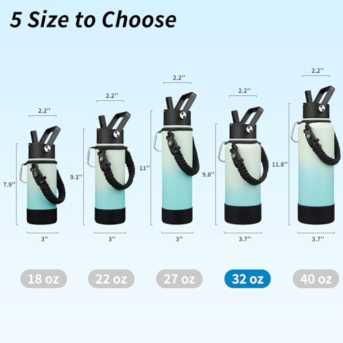 Image of BJPKPK 32oz Insulated Water Bottle with 3 Lids, Straw Lid & Handle