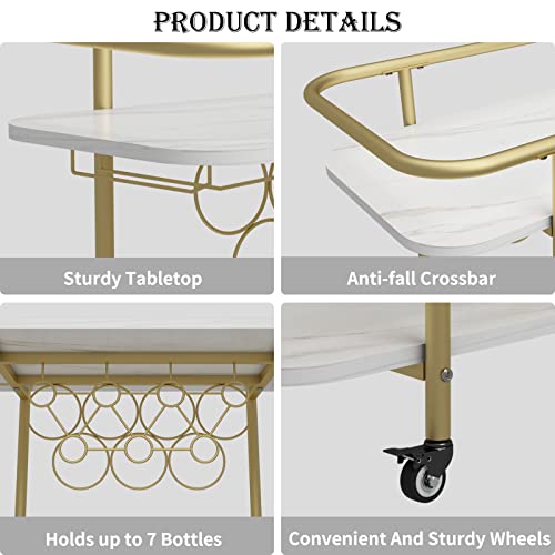 MORITIA-Gold-Bar-Cart-with-4-Wheels-2-Tier-Rolling-Drink-Trolley-Beverage-Serving-Cart-for-Entertaining-Mobile-Wine-Cart-with-Handles-Drink-Cart-for-Kitchen-Dining-Room-Living-Room-Party MORITIA Gold Bar Cart with 4 Wheels 2 Tier Rolling Drink Trolley Beverage Serving Cart for Entertaining Mobile Wine Cart with Handles Drink Cart for Kitchen Dining Room Living Room Party