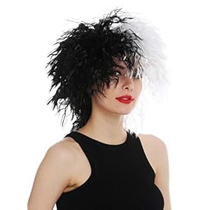 WIG ME UP- 30720-P103-68 Peluca para Mujeres Halloween Carnaval Salvaje Pelo voluminoso Ondulado Negro Blanco Partido en Dos