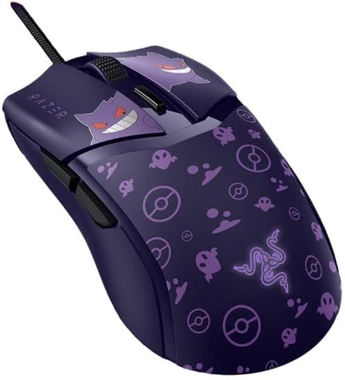 Razer Cobra Gengar Edition - Hafif kablolu oyun faresi - 8500 DPI sensör - 58 g - 3. nesil optik fare anahtarları - Chroma aydınlatma - Speedflex kablo - PC/MAC | Pokémon Gengar