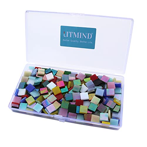 Litmind Square Iridescent Glass Mosaic Tiles For Crafts, 0.4" X 0.4" Precut Mixed Colors Stained Glass Pieces, Diy Mosaic Making Supplies For Adults, 8Oz #TOP5