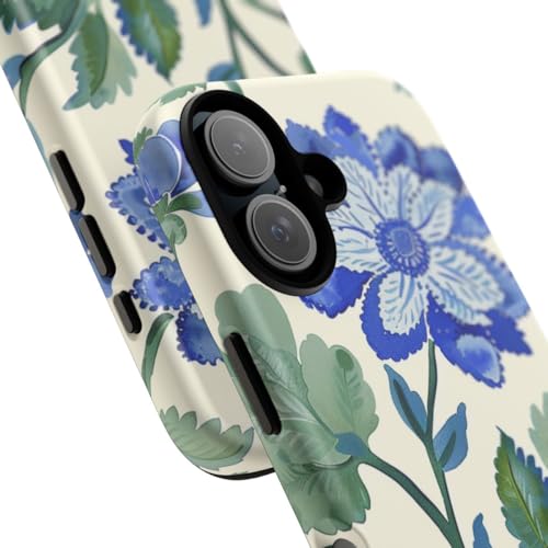Coque iPhone 16 motif aquarelle floral bleu rigide mate