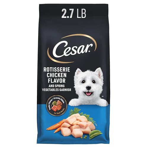 Image of Cesar Small Breed Dry Dog Food, Chicken & Spring Vegetables Flavor, 2.7 lb | Made in USA, Real chicken #1 ingredient, 26 essential nutrients, supports small breed health, no artificial flavors