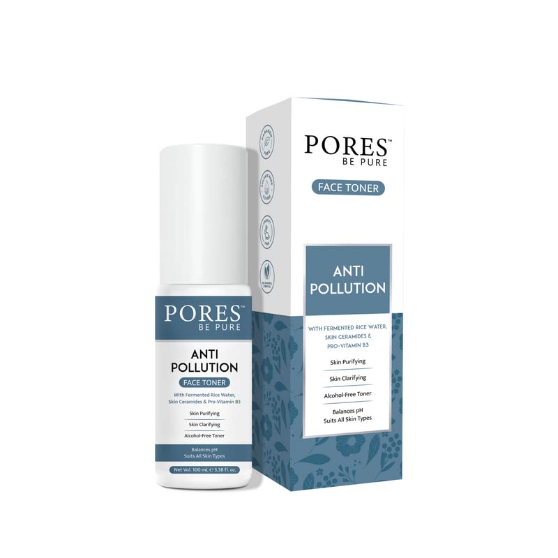 PORES Be Pure Face Toner Anti-Pollution Pore Tightening Toner with Fermented Rice Water Skin Ceramides and Pro Vitamin B3 Balances pH Suits All Skin Types Alcohol Free – 100ml