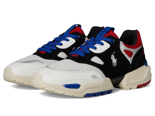 POLO RALPH LAUREN Mens Suede Leather Mesh-Polo Jgr Pp-Sneakers-Low Top Lace Black/Sapphire Star/Rl2000 Red 7 Medium