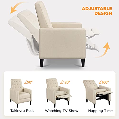 Yaheetech Fabric Recliner Chair Mid-Century Modern Recliner Adjustable Single Recliner Sofa With Thicker Seat Cushion Tufted Upholstered Sofa With Pocket Spring For Living Room Bedroom Beige #TOP6